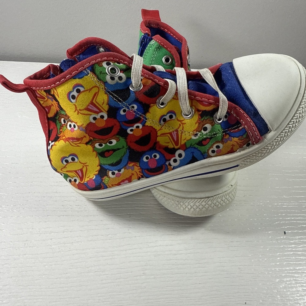 Sesame Street Kids High Top Sneakers Sz 9 Elmo Cookie Monster Big Bird Shoes